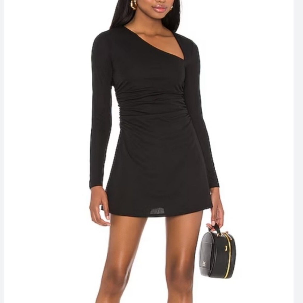 Lovers + friends Penelope black asymmetrical neck long sleeve dress NWT.  Small
